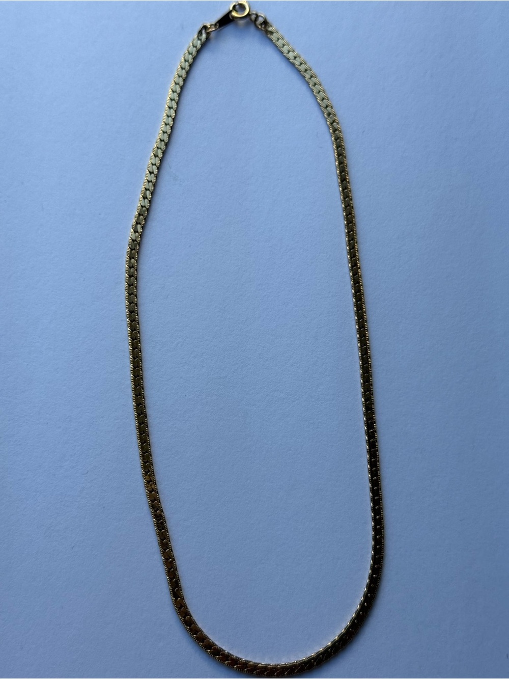Vintage Flat Herringbone Chain Necklace - Shiny Gold Tone Classic Choker